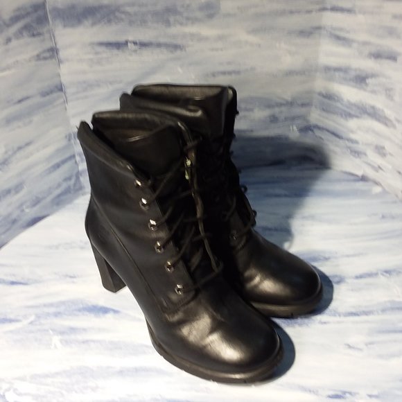 Timberland Black Anime Lace-up Heeled Boots size 8.5M - Picture 1 of 11